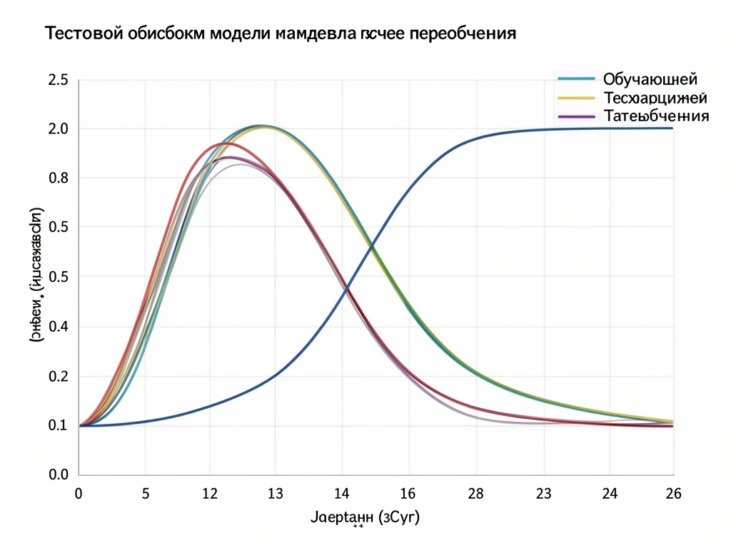 График обучающей и тестовой ошибки модели машинного обучения, показывающий явление переобучения в точке расхождения кривых