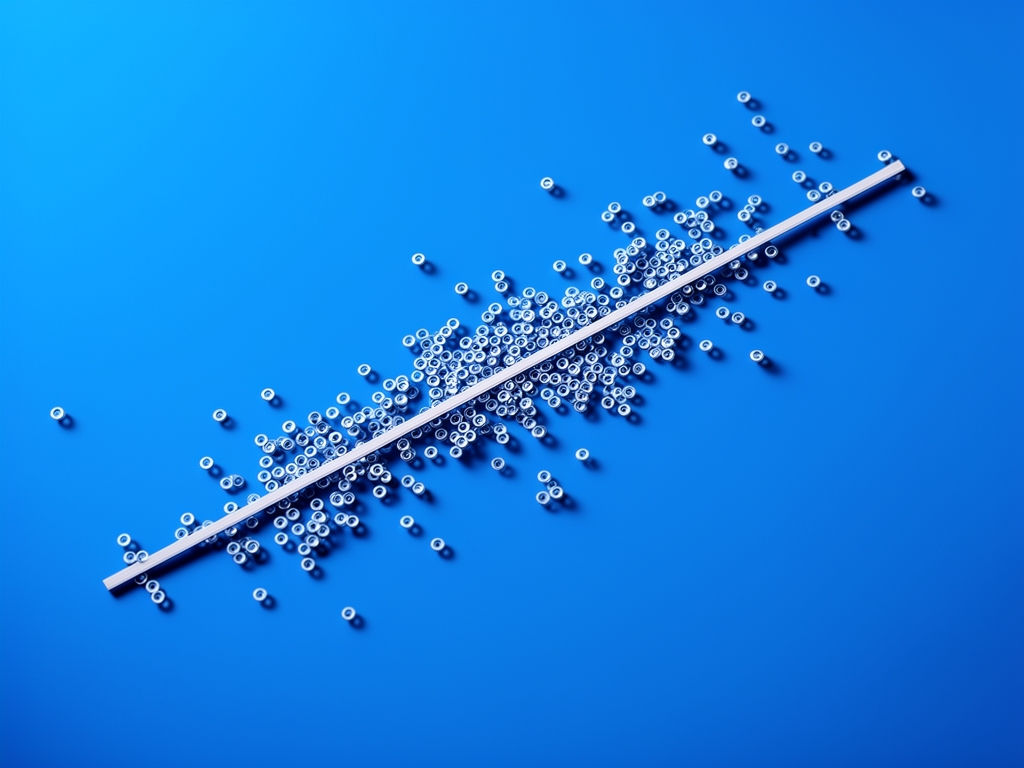 Диаграмма рассеяния с нанесённой линией линейной регрессии на синем фоне, демонстрирующая подгонку модели к точкам данных